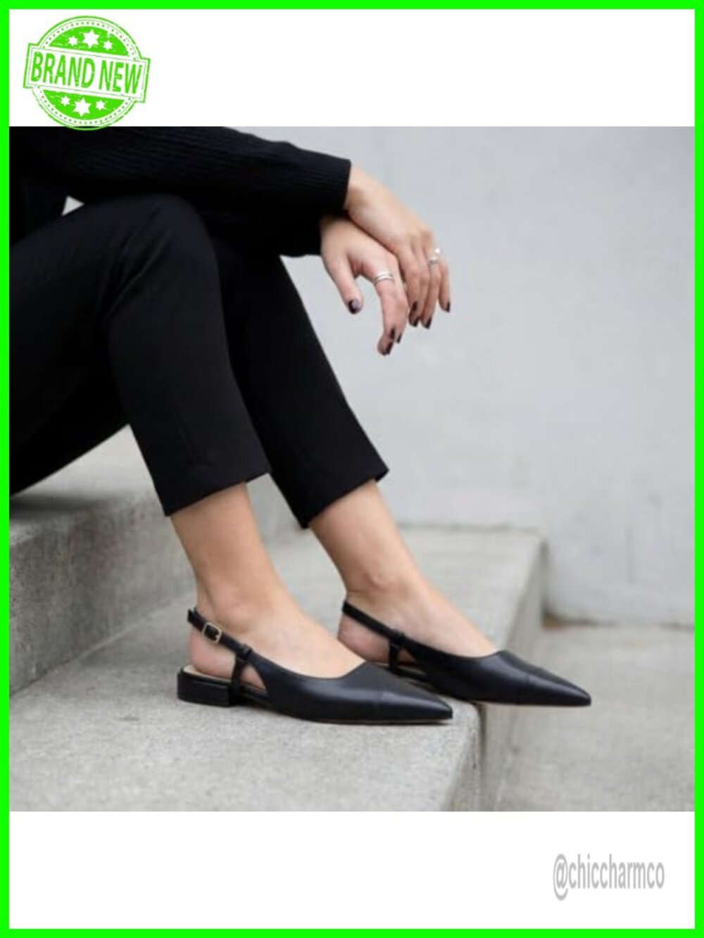 Premium Vegan Leather Pointed Toe Slingback Pump with Memory Foam, 1 Inch Heel - Picture 5 of 6